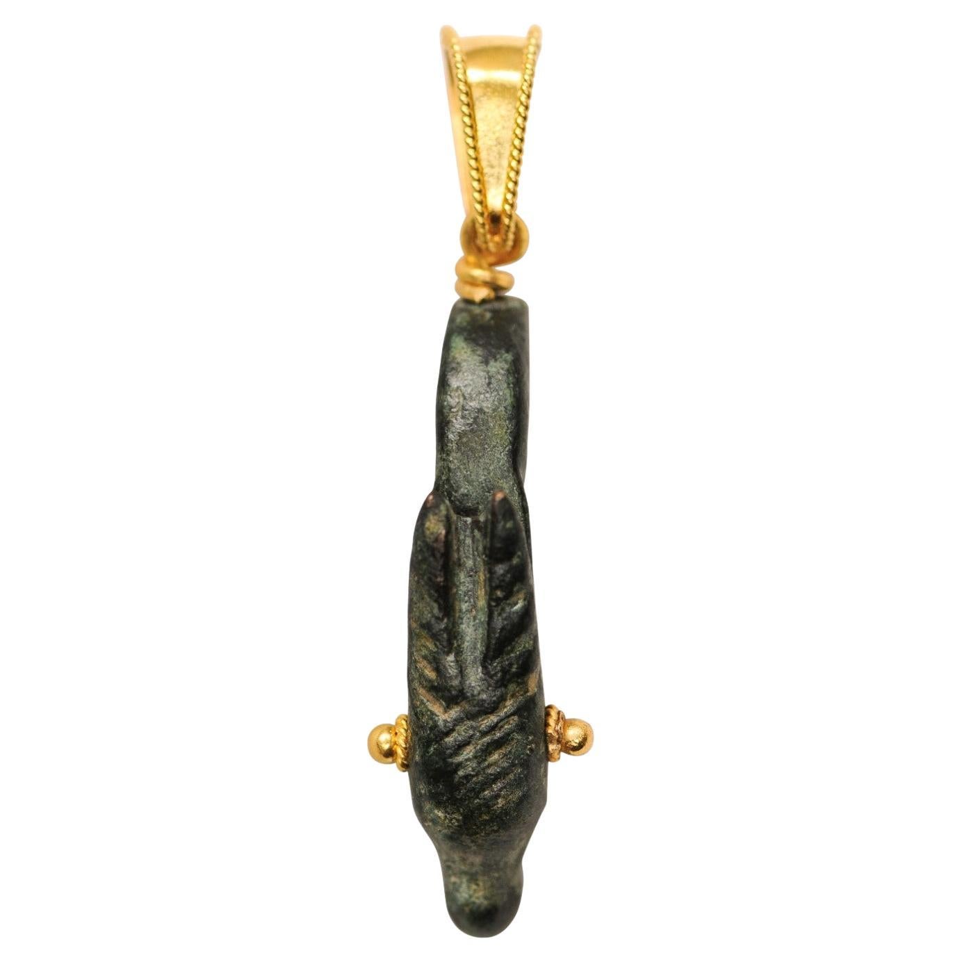 Classical Roman Ancient Roman Deer Head w 21K accents (pendant only) For Sale
