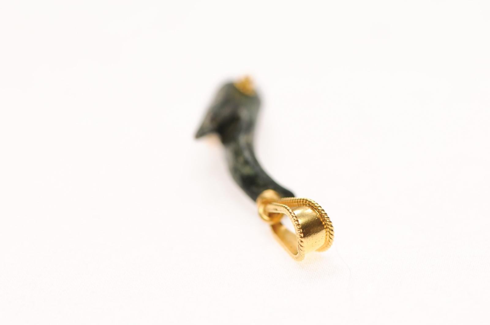 Ancient Roman Deer Head w 21K accents (pendant only) In Excellent Condition For Sale In Atlanta, GA