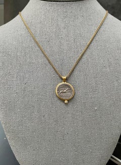 Ancient Roman First Century BC Horse and Rider Coin Diamond 18K Gold Pendant