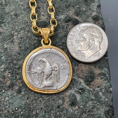 Ancient Roman First Century Emperor Vespasian Eagle Coin 18K Gold Pendant