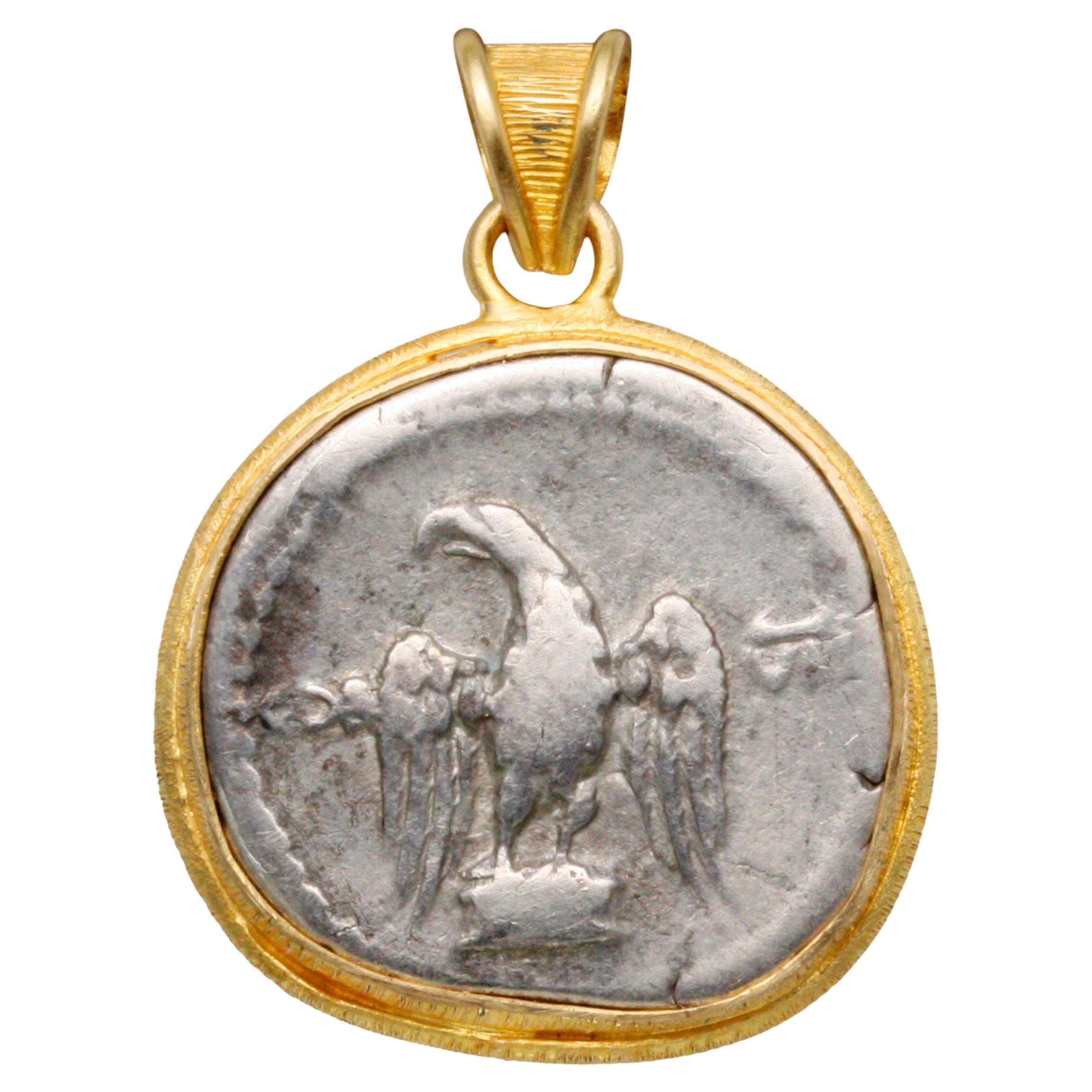 Pendentif en or 18K de l'ancien empereur romain du premier siècle Vespasien avec une pièce d'aigle