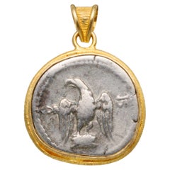 Vintage Ancient Roman First Century Emperor Vespasian Eagle Coin 18K Gold Pendant