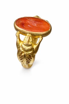 Ancient Roman Fortuna Intaglio Whimsical Gold Ring Setting