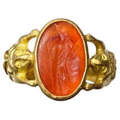 Ancient Roman Fortuna Intaglio Whimsical Gold Ring Setting