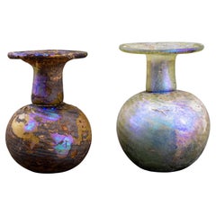 Ampullaes ou flûtes à boules en verre romain ancien, ensemble de deux