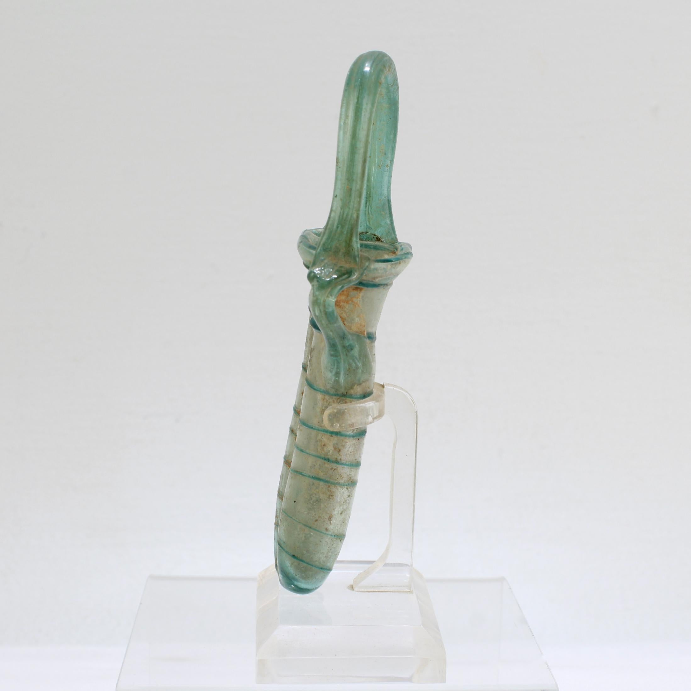 Doppel-Unguentarium aus antikem römischem Glas in Klar- und Aquafarbenem Glas (Italienisch)