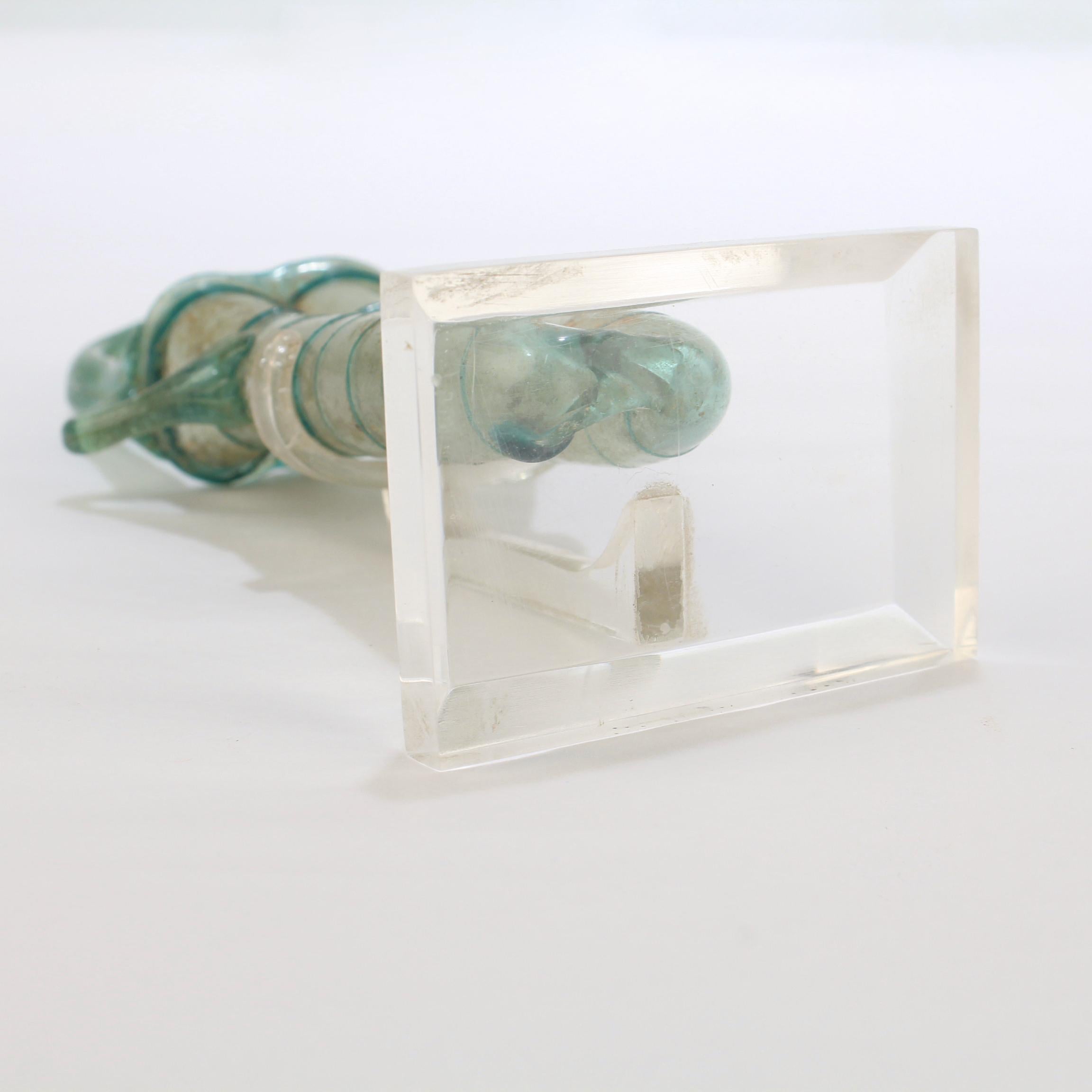 Doppel-Unguentarium aus antikem römischem Glas in Klar- und Aquafarbenem Glas 2