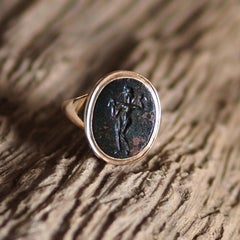 Ancient Roman Glyptic Heliotrope (Bloodstone) Intaglio Ring