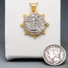 Ancient Roman Goddess Victoria Coin 18K Gold Pendant