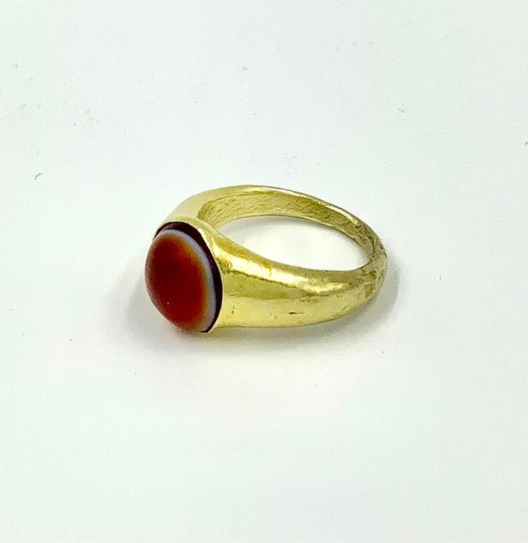 Ancient Roman Antiquities Gold Jewelry Ring With Natural Agate