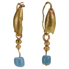 Ancient Roman Gold Earrings with Turquoise Drop