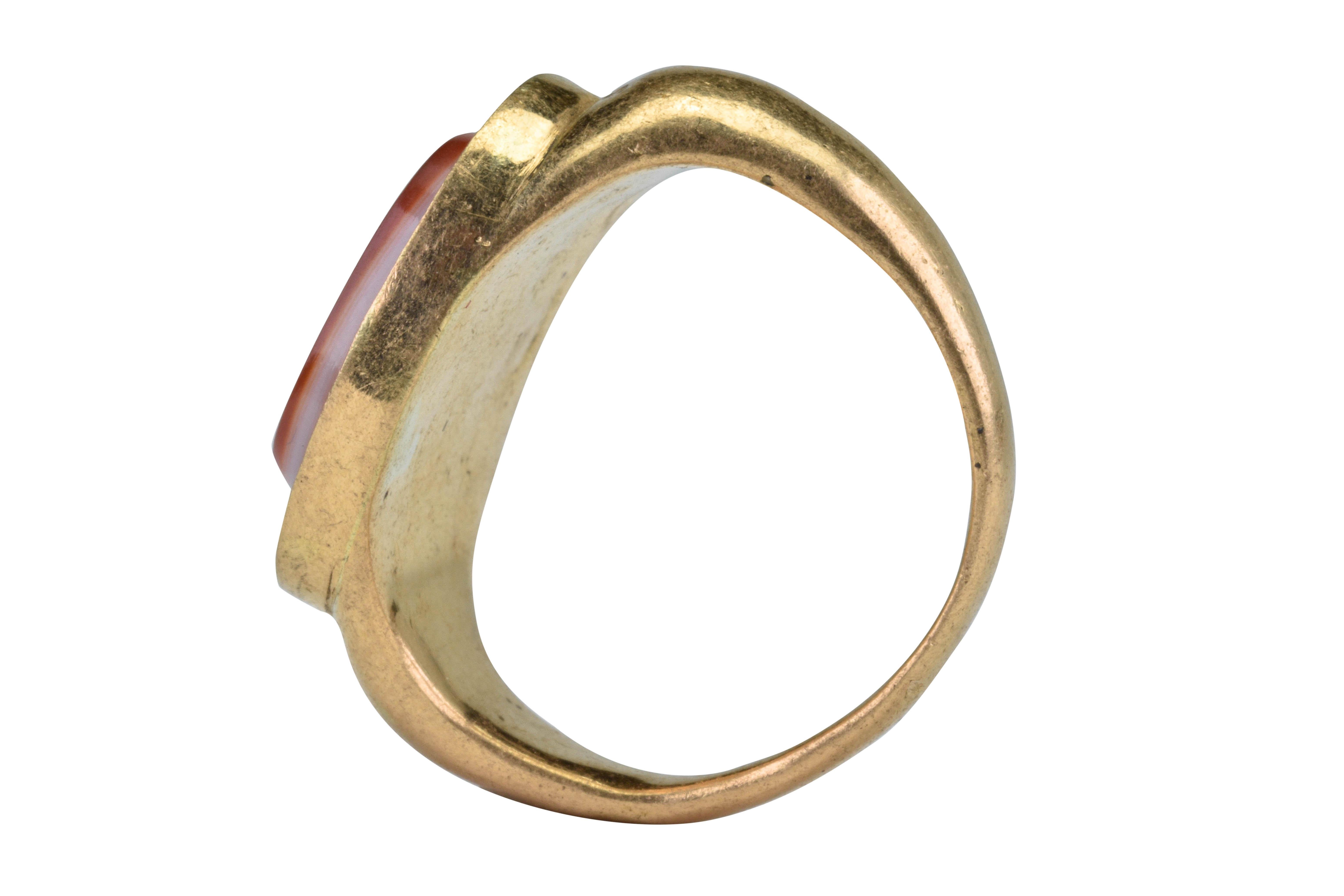 Antiker römischer Gold-Intaglio-Siegelring mit Asclepius für Damen oder Herren im Angebot