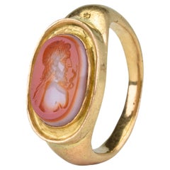 Ancient Roman Gold Intaglio Signet Ring with Asclepius