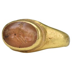 Ancient Roman Gold Intaglio Signet Ring with Clasped Hands