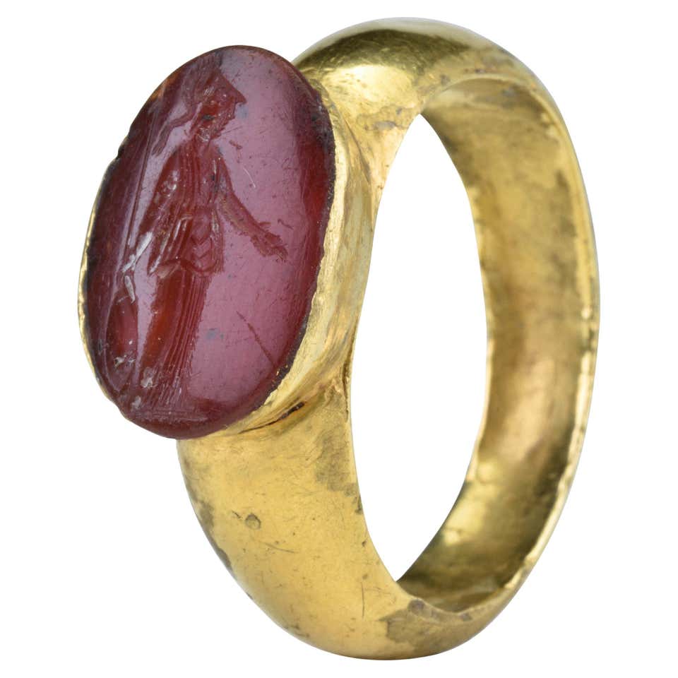 Ancient Roman Intaglio of the Goddess Roma set in Gold Ring at 1stDibs
