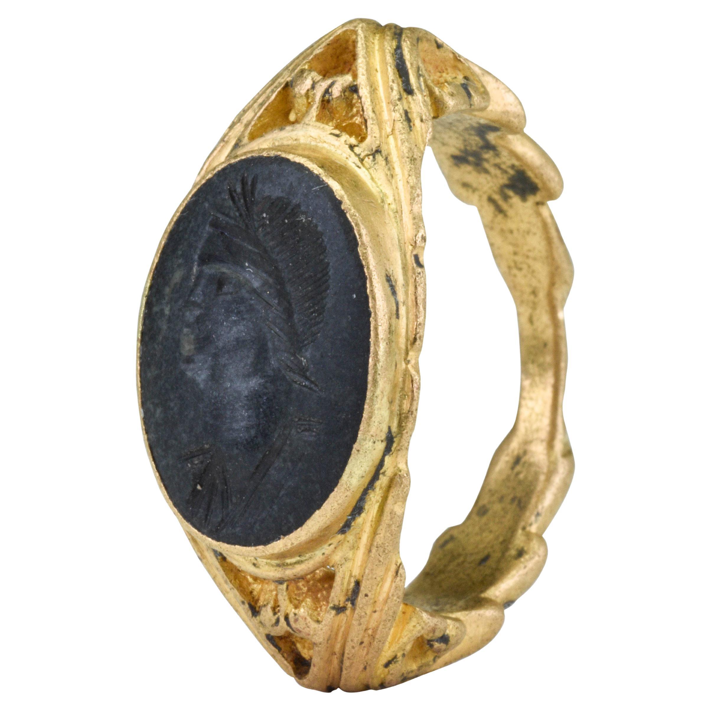 Ancient Roman Gold Portrait Intaglio Signet Ring