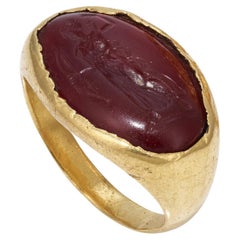 Ancient Roman Gold Ring with Diana Intaglio 2rd Century AD