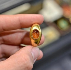Ancient Roman Gold Ring with Eros Intaglio 2rd Century AD