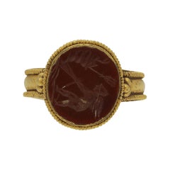 Ancient Roman Gold Ring with Intaglio of Neptune, circa 2nd-3rd Century AD