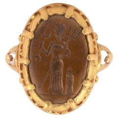 Ancient Roman Gold Ring with Neptune Intaglio