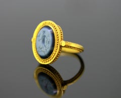 Ancient Roman Gold Ring with Nicolo Intaglio of Venatores, 1st-3rd Century Ad