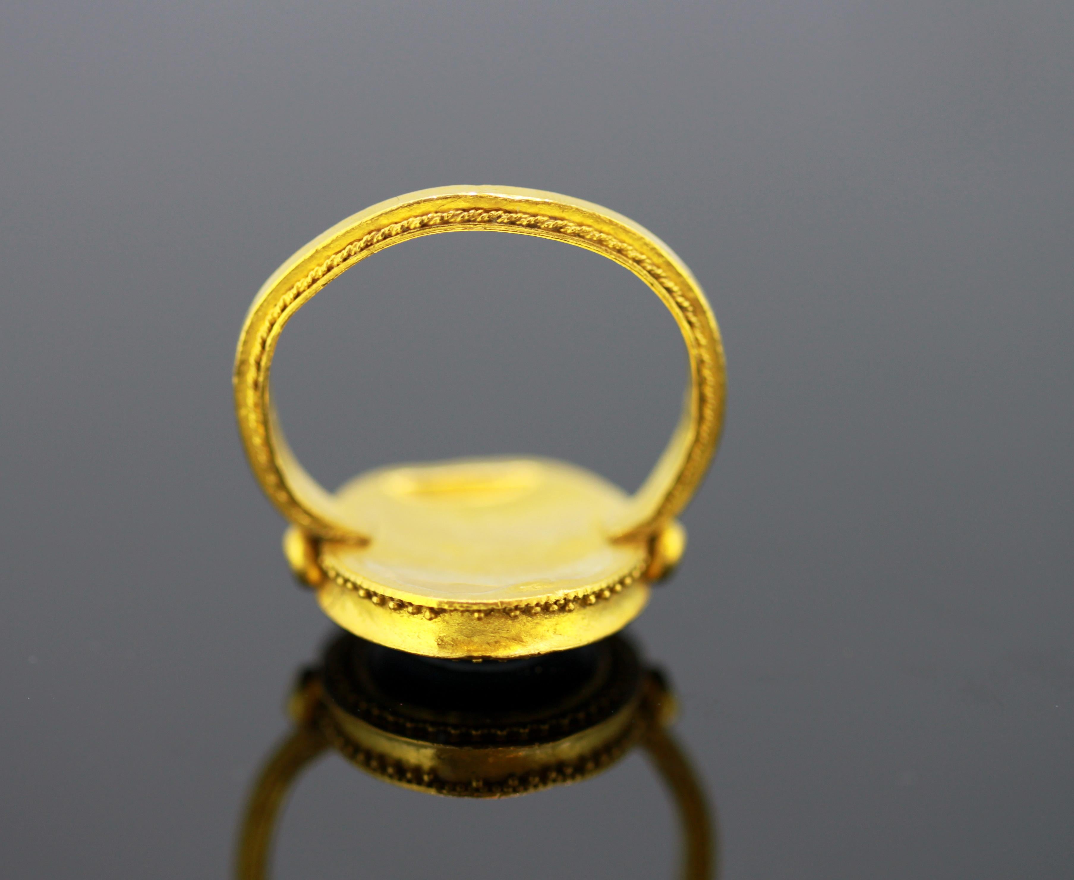 Ancient Roman Gold Ring with Nicolo Intaglio of Venatores, 1st-3rd Century Ad 2