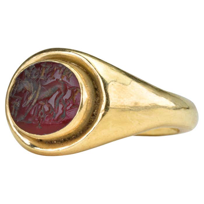 Ancient Roman Gold Signet Ring with Lion and Script For Sale at 1stDibs ...