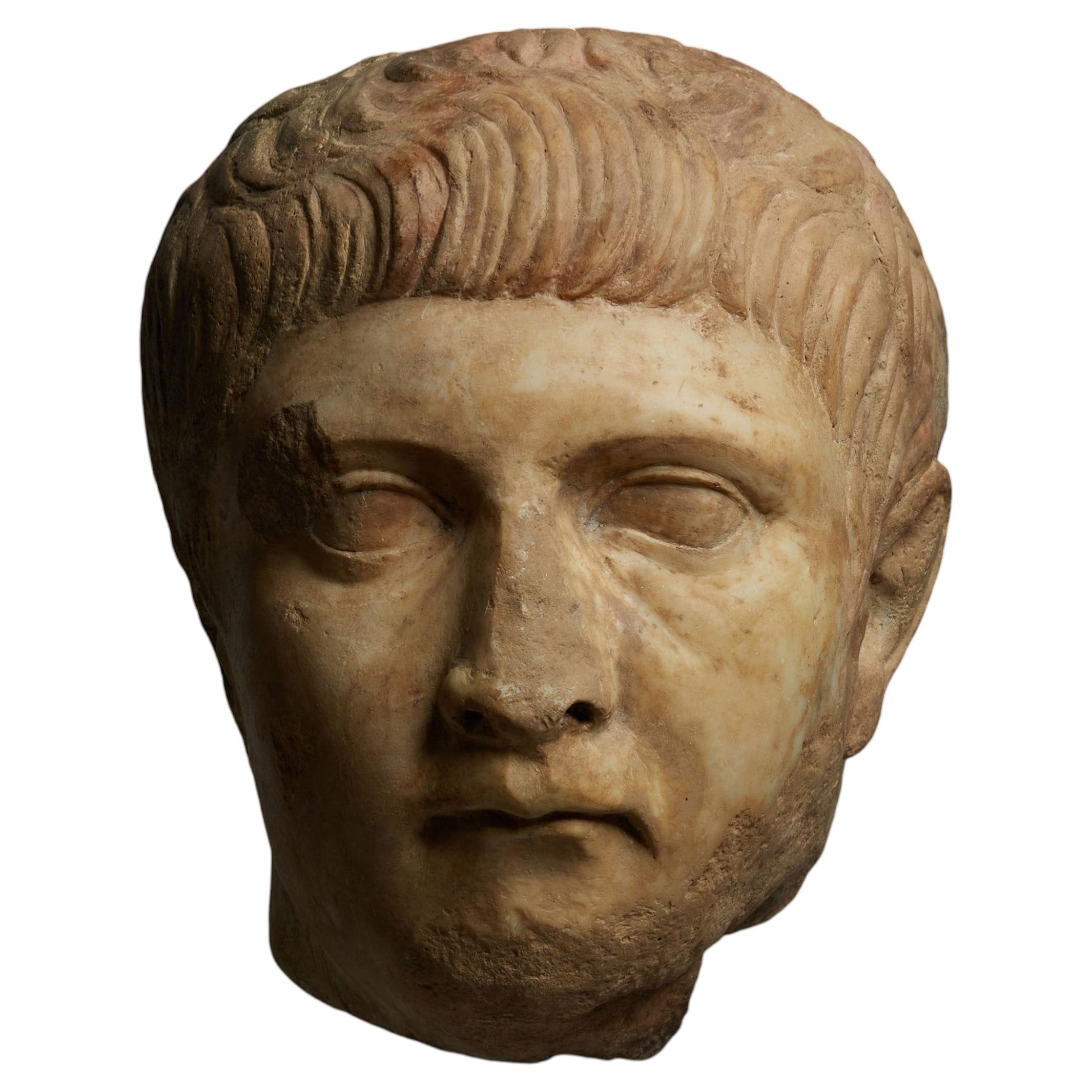 Ancient Roman Head of General Drusus the Younger in Marble