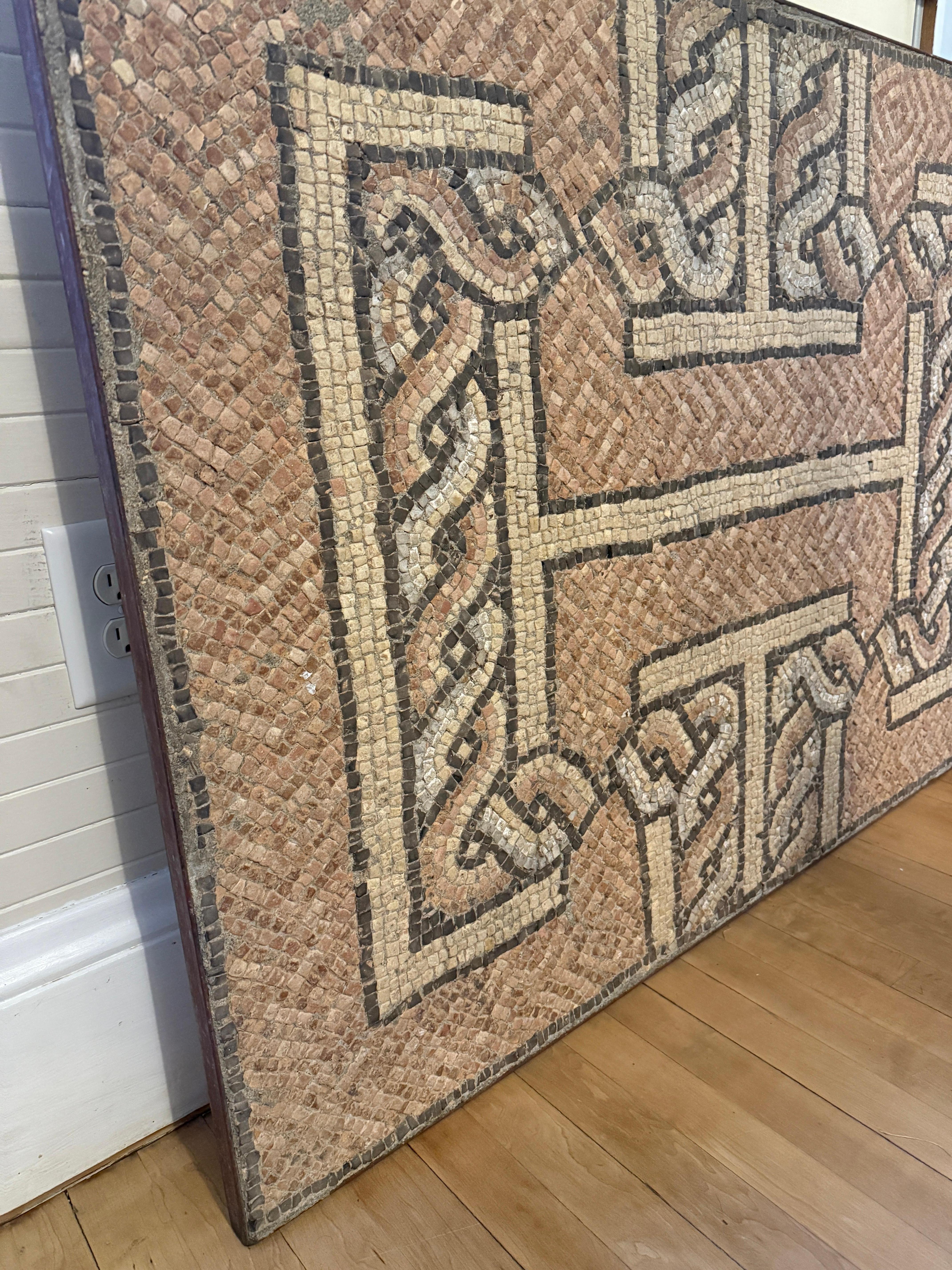 A substantial and architecturally evocative Roman mosaic pavement fragment, dating to the 4th - 5th century CE (or AD) possibly as early as the 2nd century CE, likely originating from the Eastern Mediterranean provinces of the Roman Empire—such as