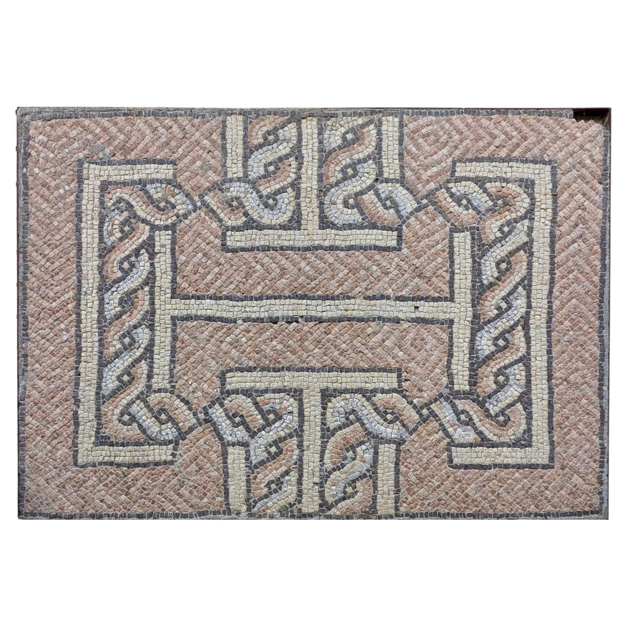 Ancient Roman Interlaced Geometric Pattern Floor Mosaic 4th - 5th Century AD For Sale