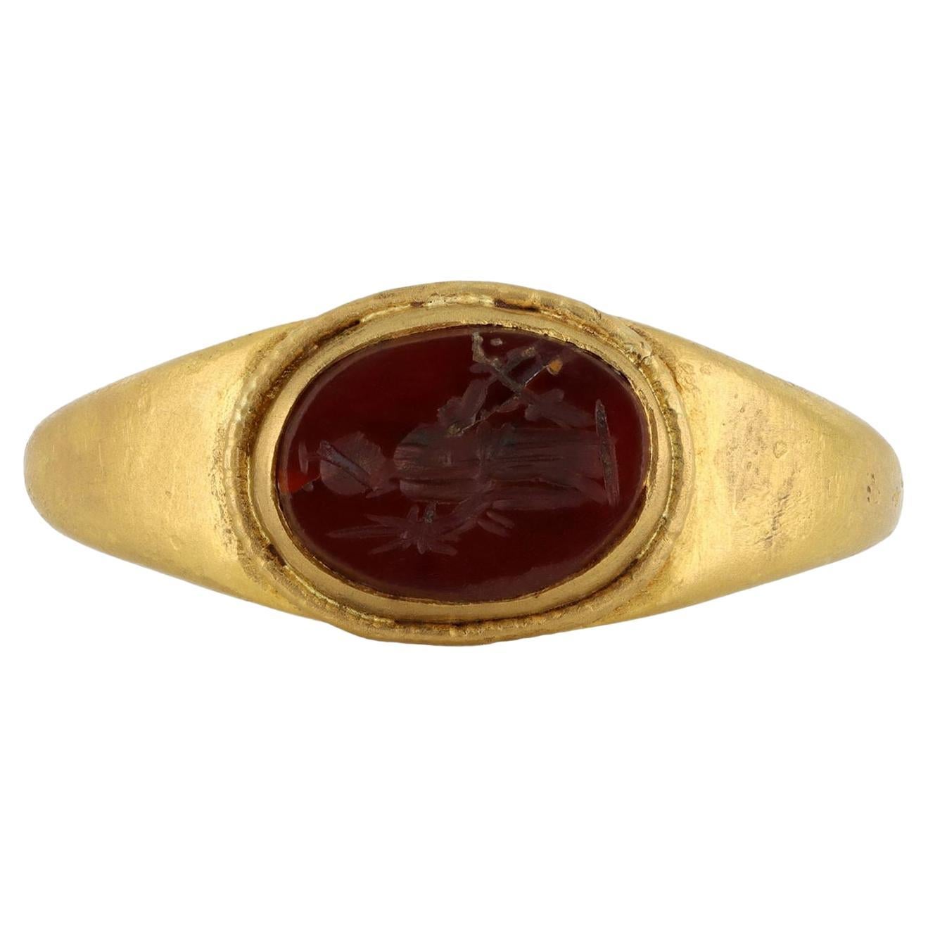 Ancient Roman Isis Fortuna intaglio ring, circa 2nd-3rd century AD.