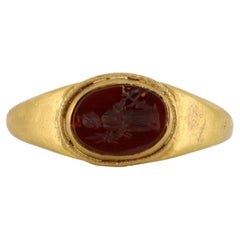 Ancient Roman Isis Fortuna intaglio ring, circa 2nd-3rd century AD.