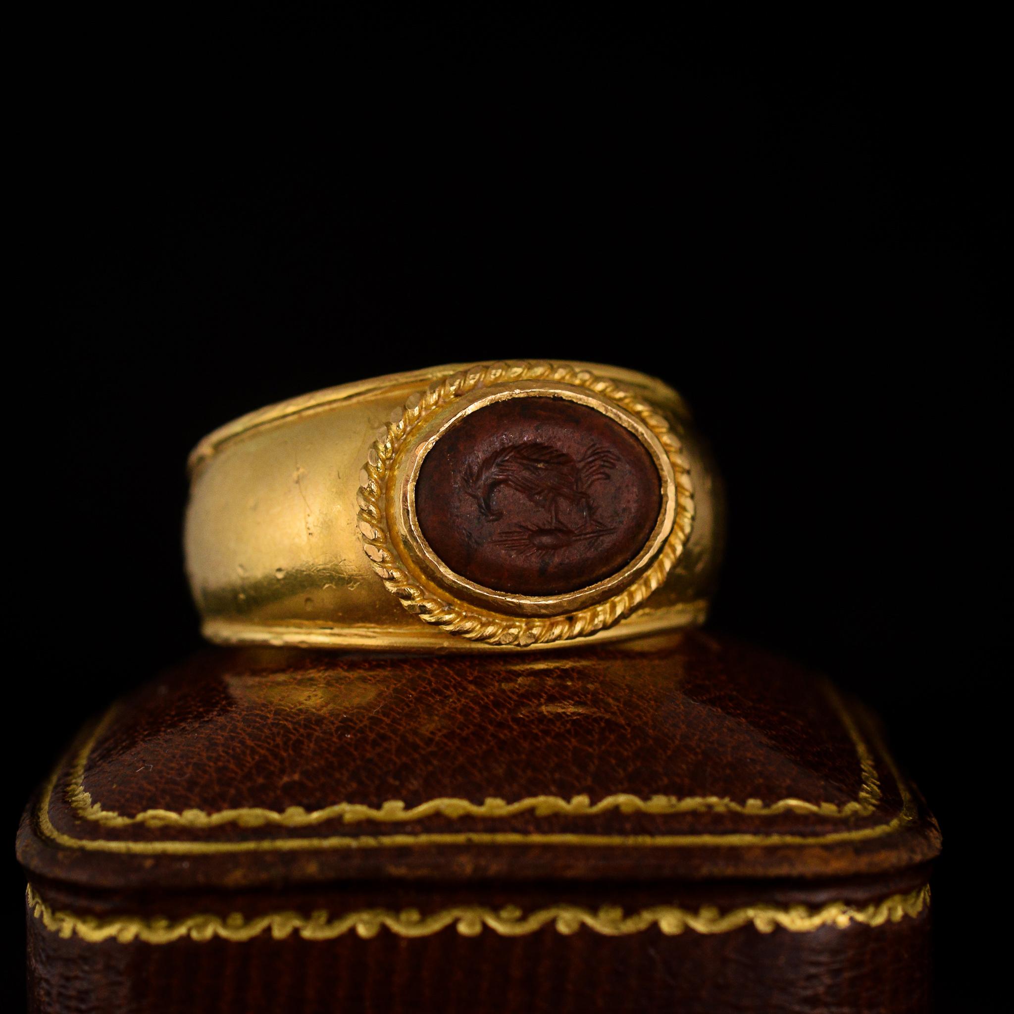 Women's or Men's Ancient Roman Jasper Chicken Intaglio Signet Ring