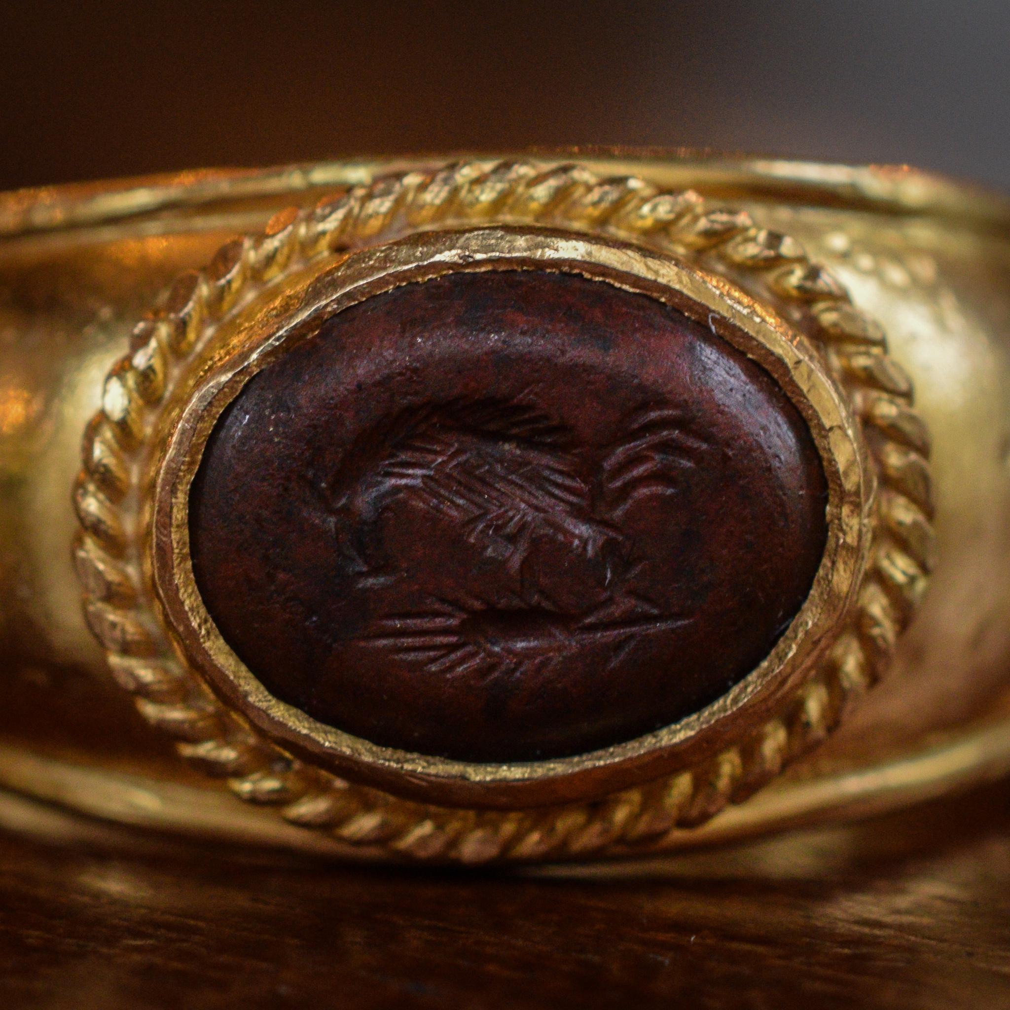 Ancient Roman Jasper Chicken Intaglio Signet Ring 1