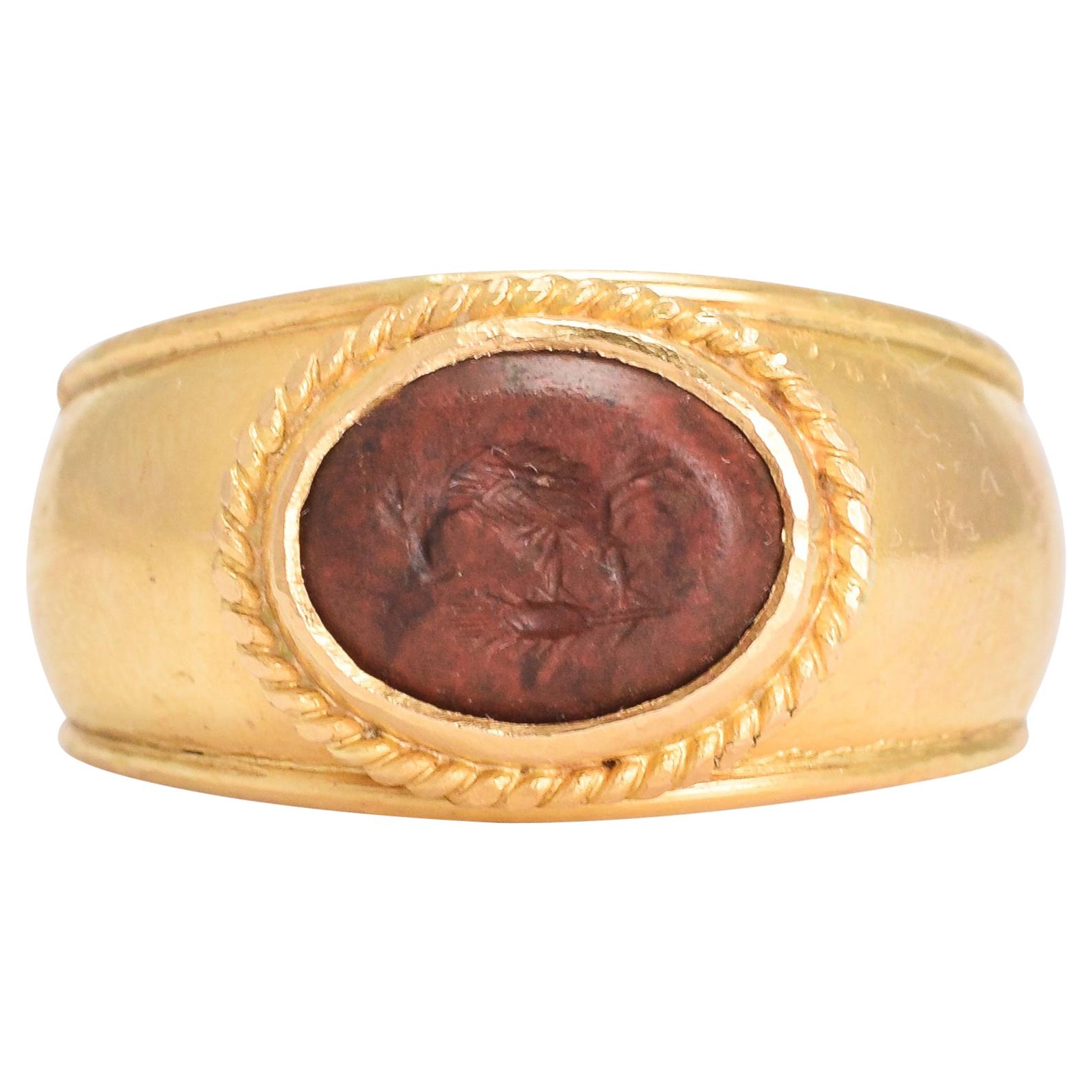 Ancient Roman Jasper Chicken Intaglio Signet Ring