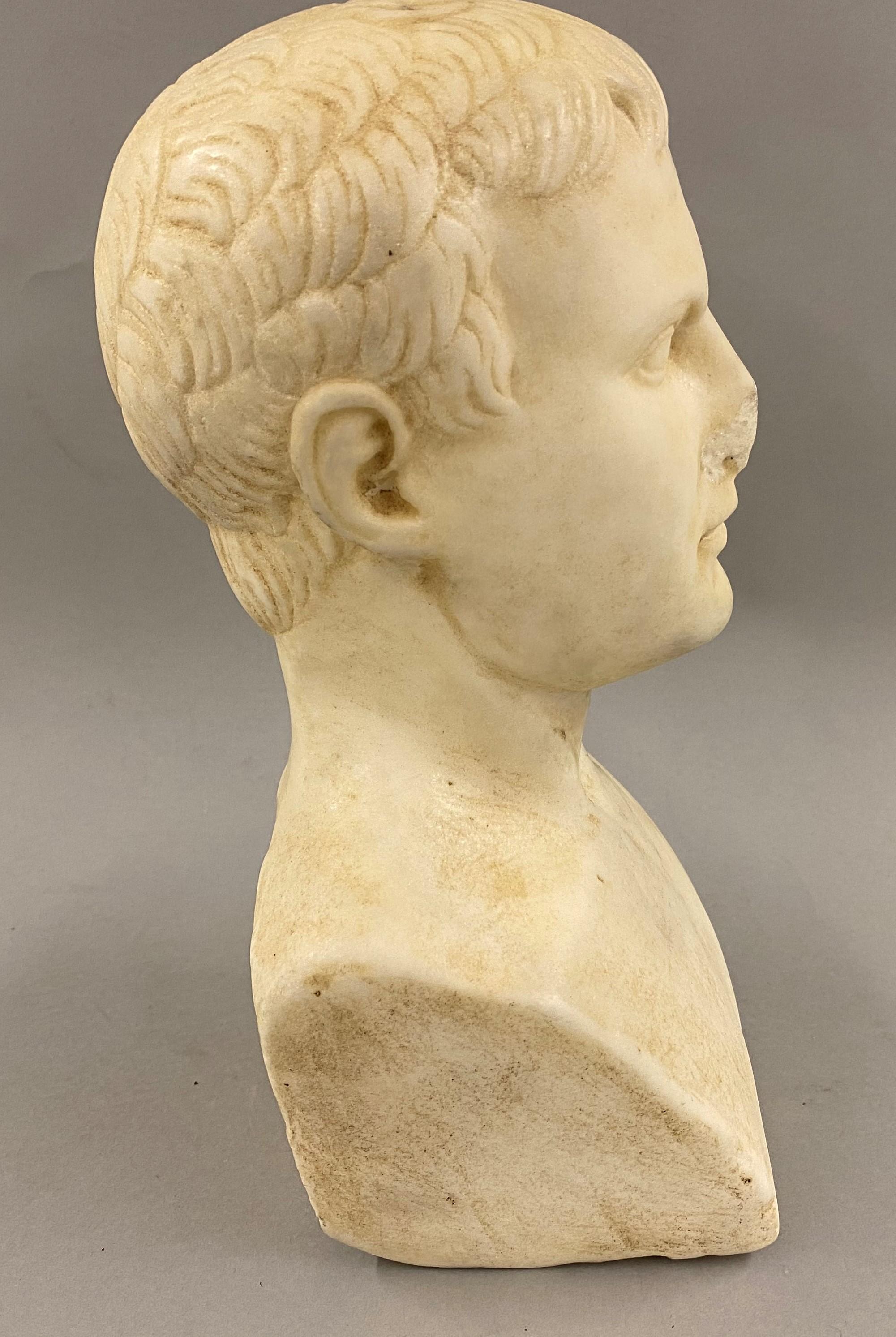 Hand-Carved Ancient Roman Marble Bust of Augustus Caesar, circa 2nd Century AD