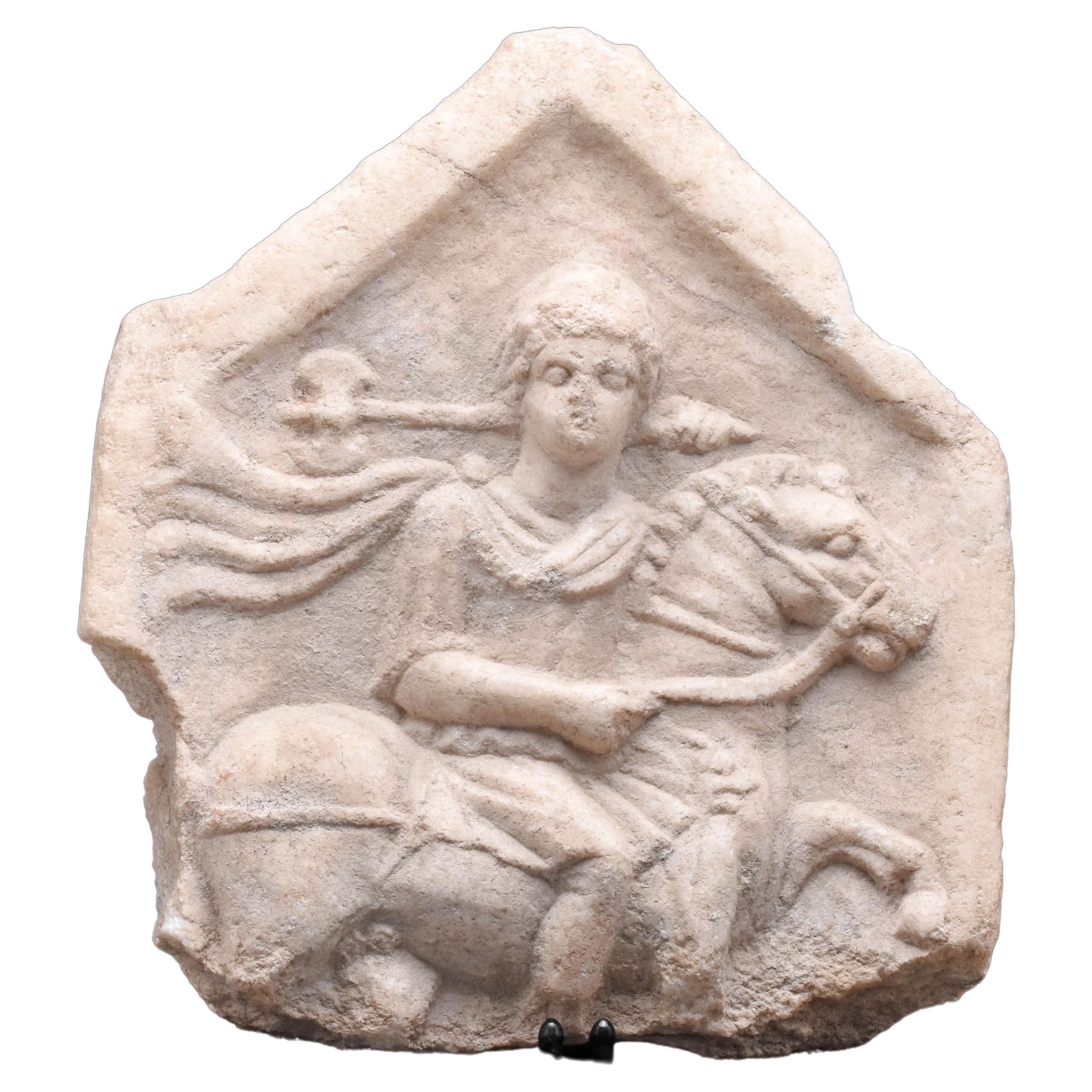 Ancient Roman Marble Relief Stele Depicting Apollo