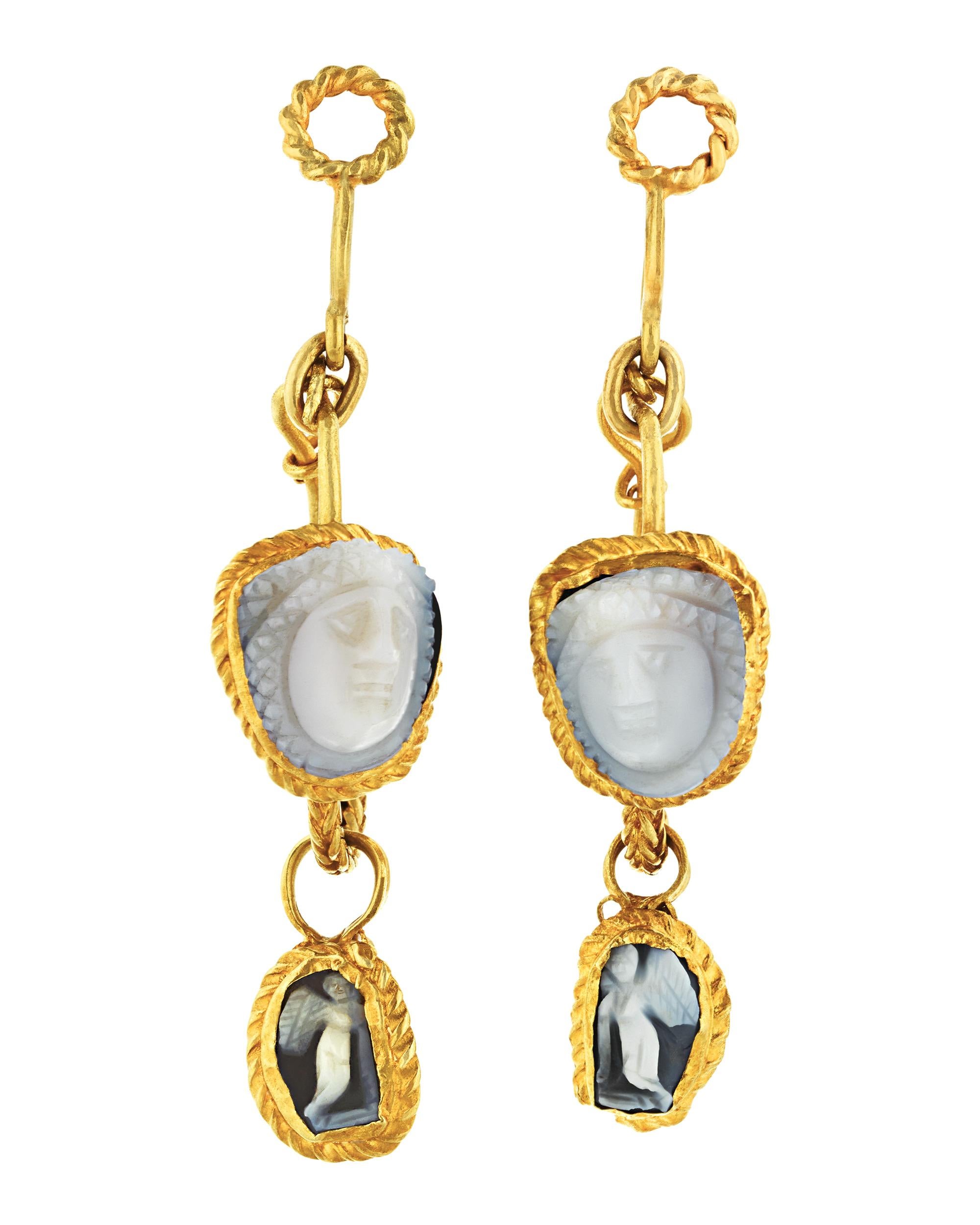 antique large 22k yellow gold handcrafted middle eastern hanging earrings