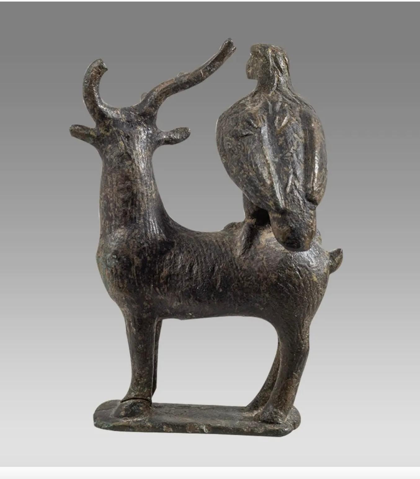 Ancient Roman Military Bronze Stag And Eagle 1st-2nd century AD Guarantee Rare In Good Condition For Sale In New York, NY