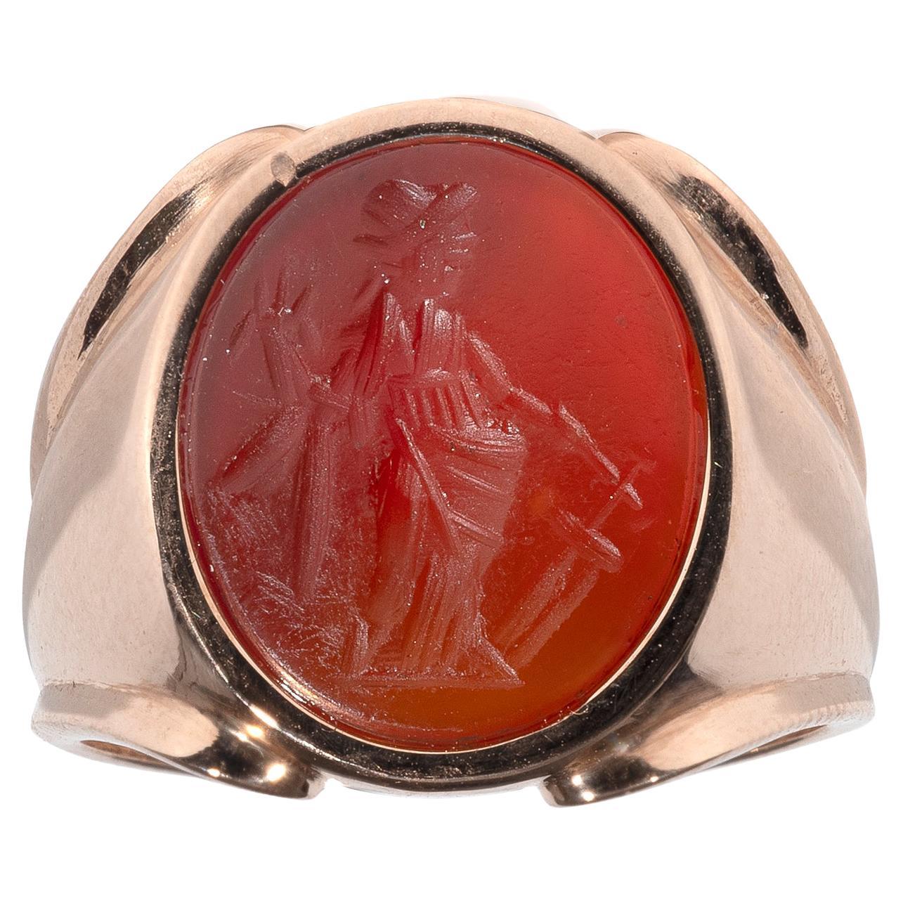 Antiker römischer Minerva-Intaglio-Ring, ca. 3. bis 4. Jahrhundert n. Chr.
