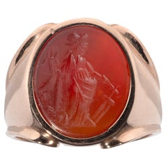 Ancient Roman Minerva intaglio ring, circa 3rd-4th century AD