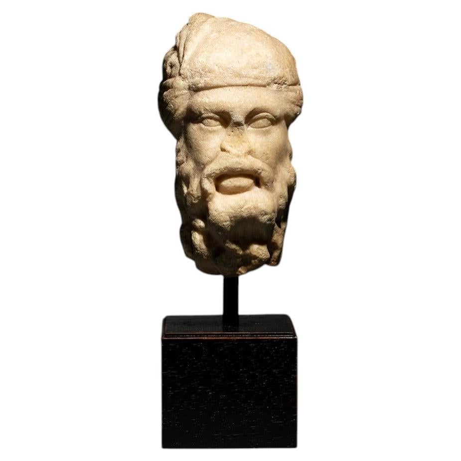 Tête de Dionysos en marbre de la Rome antique, sculptée à la main, gréco-romaine en vente