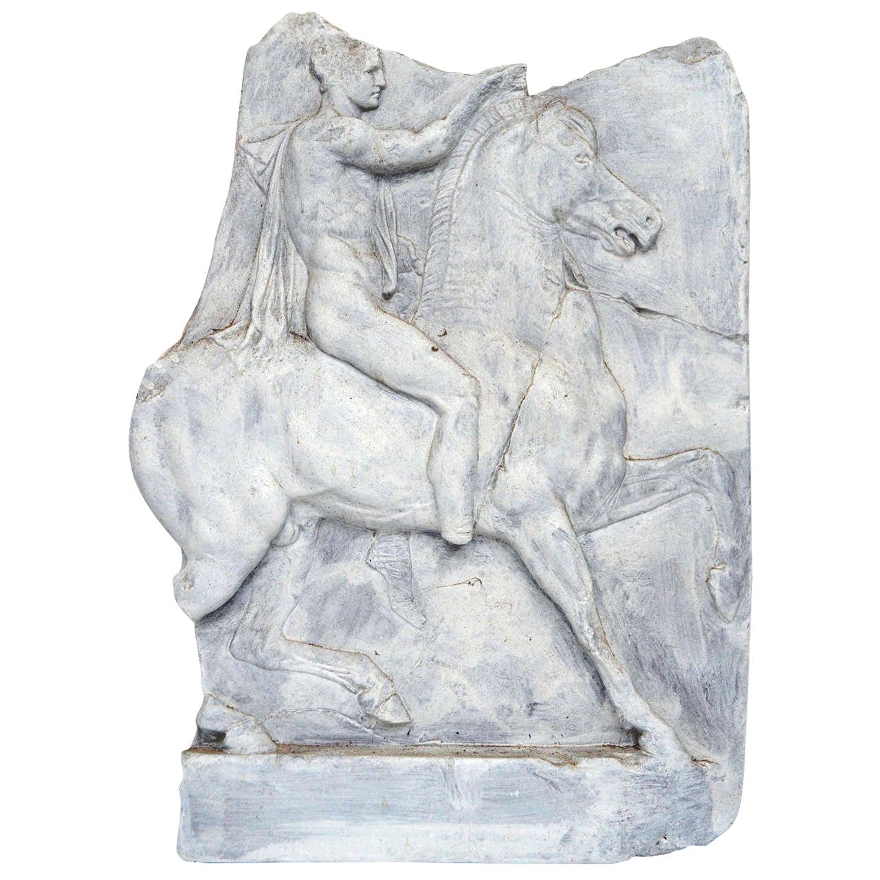 Ancient Roman on Horseback, Resin and Paint Relief For Sale