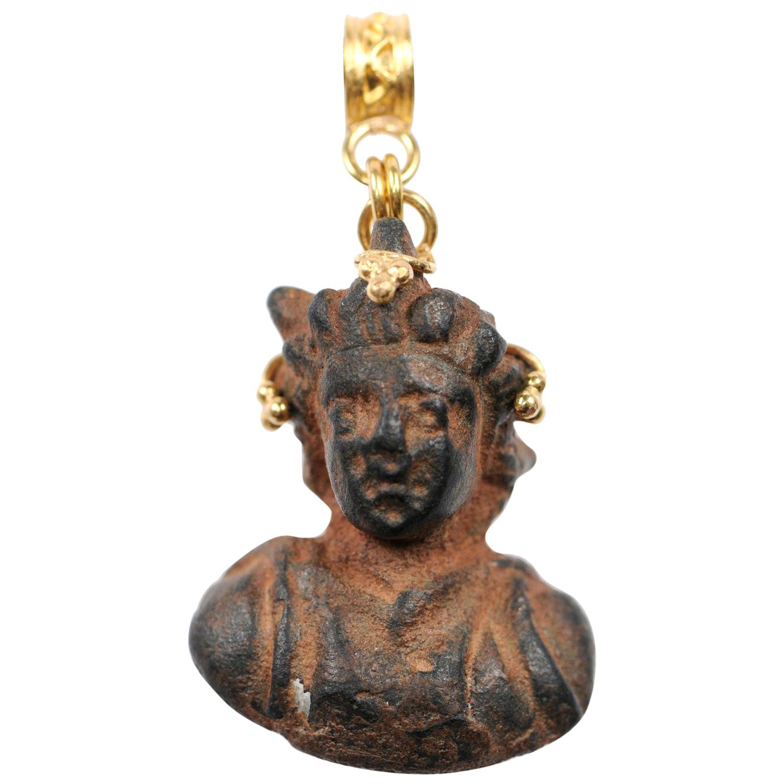 Ancient Roman Prince Bust Artifact Set in 21-Karat Gold Pendant