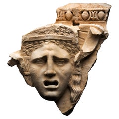 Ancient Roman Relief with theatre mask in marble