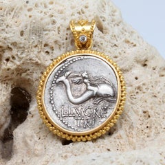 Ancient Roman Republic 1st Century BC Dolphin Cupid Coin 22k Gold Pendant
