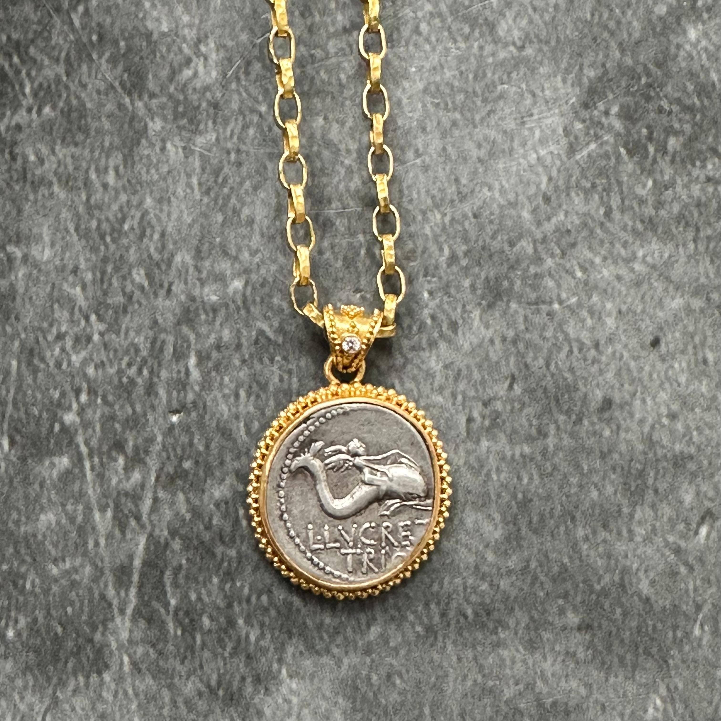 Ancient Roman Republic 1st Century BC Dolphin Rider Coin 22k Gold Pendant  For Sale 1