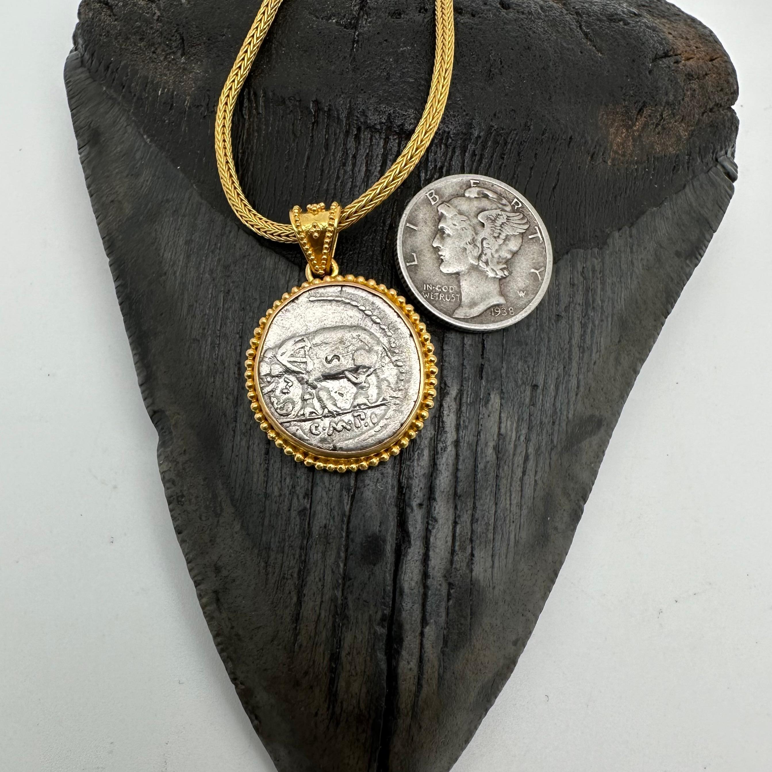 Ancient Roman Republic 1st Century BC Elephant Coin 22K Gold Pendant. For Sale 5