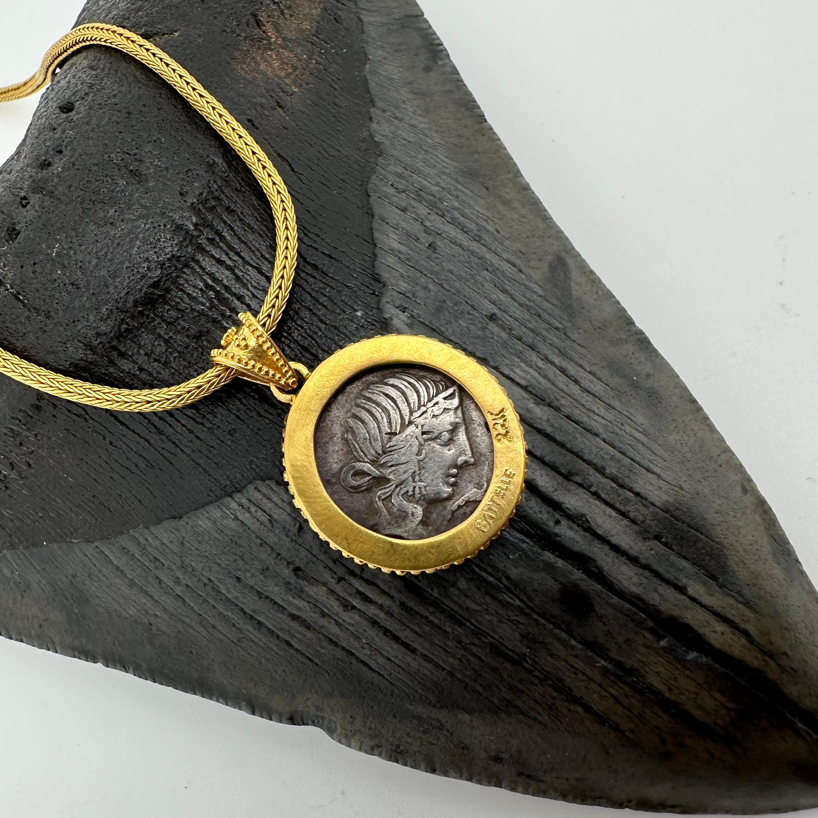 Ancient Roman Republic 1st Century BC Elephant Coin 22K Gold Pendant. For Sale 7