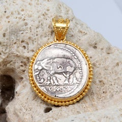 Ancient Roman Republic 1st Century BC Elephant Coin 22K Gold Pendant.